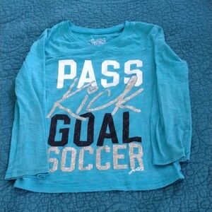 Girls Size 5 Justice Long Sleeve Sparkly Print Soccer Shirt EUC